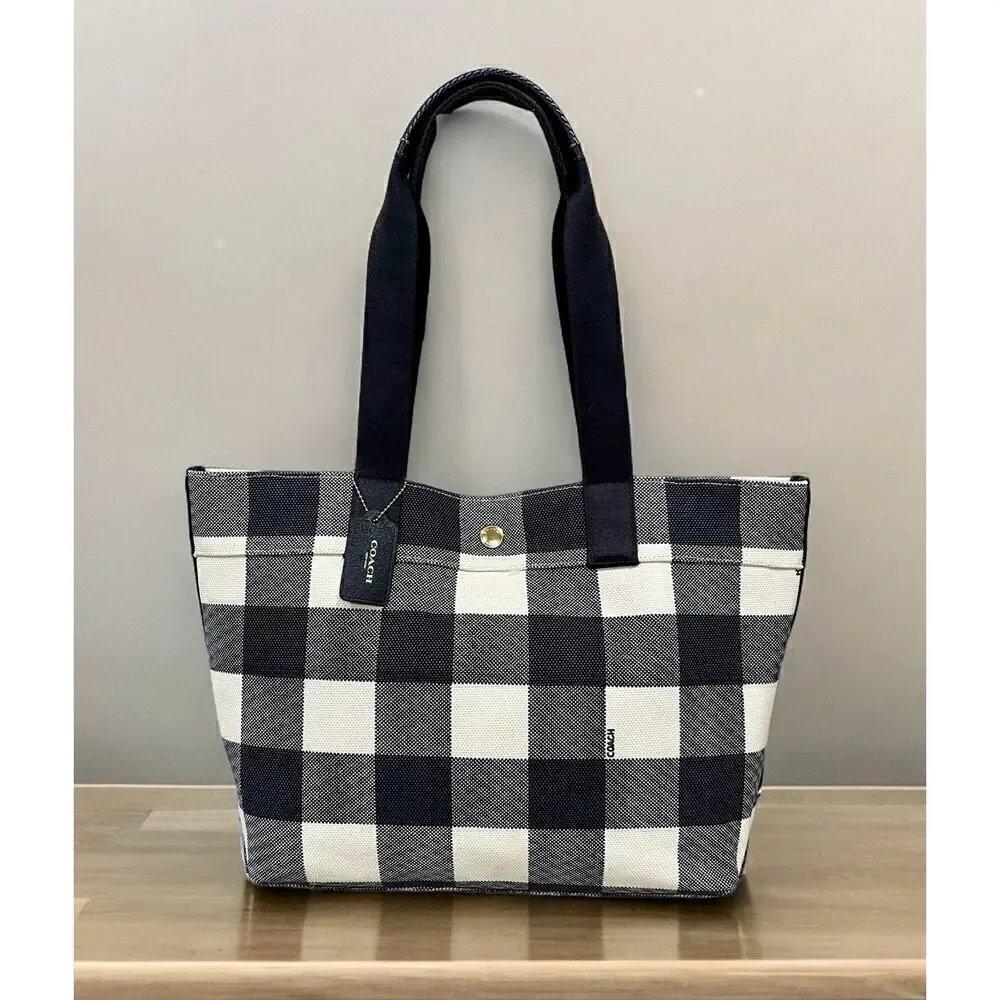 Coach F25919 Buffalo Plaid Canvas Tote Bag